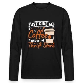 Coffee & Thrift Store Sustainability - Men's Premium Organic Long Sleeve Shirt - black - Front - Nico (187cm)