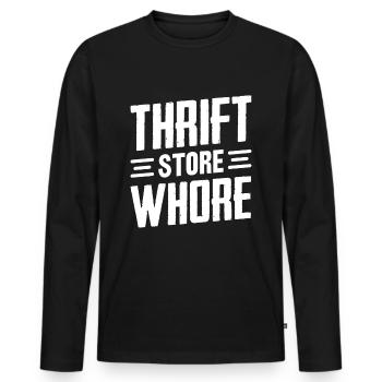 Beste Gebrauchtwaren Second Hand Trödelladen - Männer Premium Bio Langarmshirt - Schwarz - Vorne - Nico (187cm)