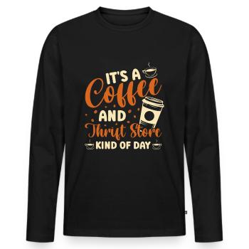 Second-hand goods and coffee day - Men's Premium Organic Long Sleeve Shirt - black - Front - Nico (187cm)