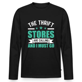 La friperie m’appelle, je dois y aller - T-shirt manches longues Premium bio Homme - noir - Devant - Nico (187cm)