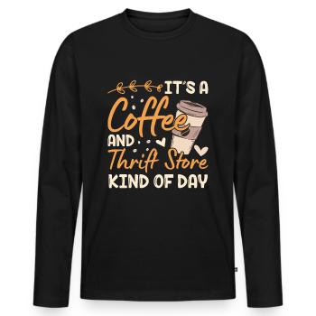Second-hand goods and coffee day - Men's Premium Organic Long Sleeve Shirt - black - Front - Nico (187cm)