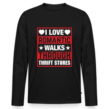 Romantischer Spaziergang Gebrauchtwarenladen - Männer Premium Bio Langarmshirt - Schwarz - Vorne - Nico (187cm)