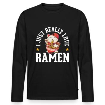 Les nouilles ramen adorent les chatons d’anime mignons - T-shirt manches longues Premium bio Homme - noir - Devant - Nico (187cm)