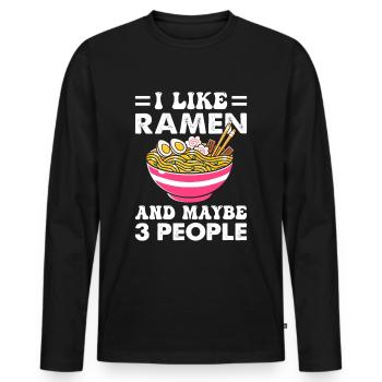 Ramen Nudeln mag ich und auch Menschen - Männer Premium Bio Langarmshirt - Schwarz - Vorne - Nico (187cm)