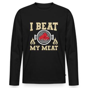 Seak Rindfleisch Grillen BBQ T-Bone Rib-Eye - Männer Premium Bio Langarmshirt - Schwarz - Vorne - Nico (187cm)