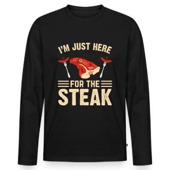 Hier für die Steaks Grillmeister Grillparty BBQ - Männer Premium Bio Langarmshirt - Schwarz - Vorne - Nico (187cm)