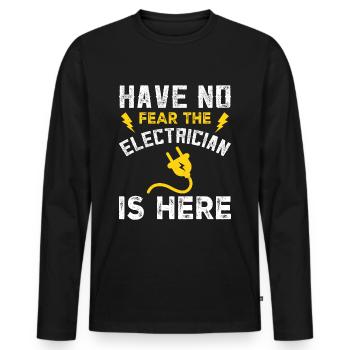 Électricien, Maître électricien, Artisan, Profession : Électricité - T-shirt manches longues Premium bio Homme - noir - Devant - Nico (187cm)