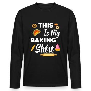 This is my baking shirt for baking cakes - Men's Premium Organic Long Sleeve Shirt - black - Front - Nico (187cm)
