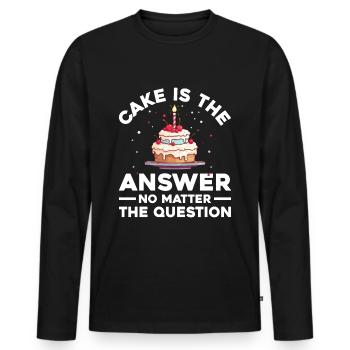 Kuchen ist die Antwort egal was die Frage ist - Männer Premium Bio Langarmshirt - Schwarz - Vorne - Nico (187cm)