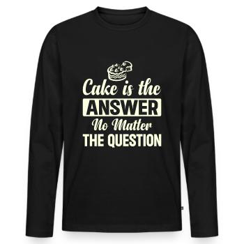 Kuchen ist die Antwort egal was die Frage ist - Männer Premium Bio Langarmshirt - Schwarz - Vorne - Nico (187cm)