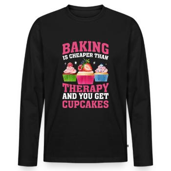Backen ist Therapie Bäckerin - Männer Premium Bio Langarmshirt - Schwarz - Vorne - Nico (187cm)