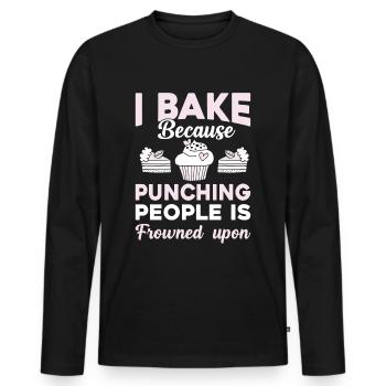 I bake because hitting people is frowned upon; - Men's Premium Organic Long Sleeve Shirt - black - Front - Nico (187cm)