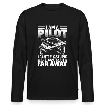 Pilote, Capitaine, Copilote, Avions volants - T-shirt manches longues Premium bio Homme - noir - Devant - Nico (187cm)
