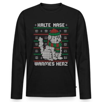 KALTE NASE WARMES HERZ Ugly Christmas Design Hund - Männer Premium Bio Langarmshirt - Schwarz - Vorne - Nico (187cm)