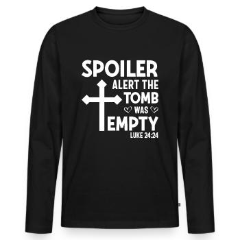 Lustiger Oster Spruch Spoiler Grabstätte war leer - Männer Premium Bio Langarmshirt - Schwarz - Vorne - Nico (187cm)