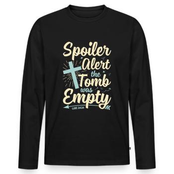 Lustiger Oster Spruch Spoiler Grabstätte war leer - Männer Premium Bio Langarmshirt - Schwarz - Vorne - Nico (187cm)