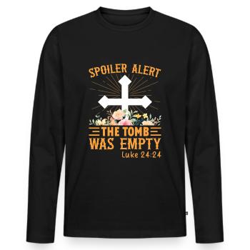 Funny Easter Saying Spoiler Tomb Was Empty - Men's Premium Organic Long Sleeve Shirt - black - Front - Nico (187cm)