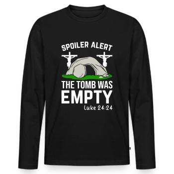 Lustiger Oster Spruch Spoiler Grabstätte war leer - Männer Premium Bio Langarmshirt - Schwarz - Vorne - Nico (187cm)