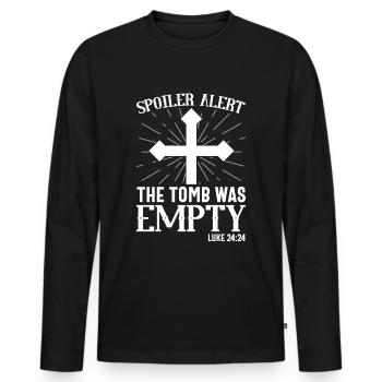 Lustiger Oster Spruch Spoiler Grabstätte war leer - Männer Premium Bio Langarmshirt - Schwarz - Vorne - Nico (187cm)