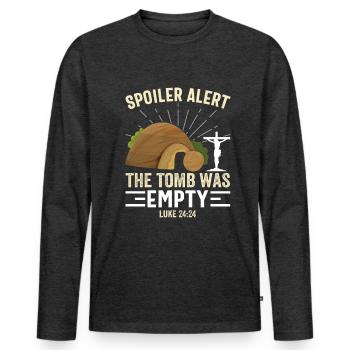 Spoiler Tomb was lerr Funny Easter Saying - Men's Premium Organic Long Sleeve Shirt - heather anthracite - Front - Nico (187cm)