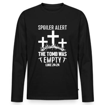 Lustiger Oster Spruch Spoiler Grabstätte war leer - Männer Premium Bio Langarmshirt - Schwarz - Vorne - Nico (187cm)