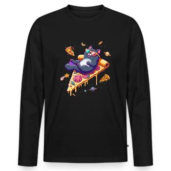 Cool Space Cat with Sunglasses - Men's Premium Organic Long Sleeve Shirt - black - Front - Nico (187cm)