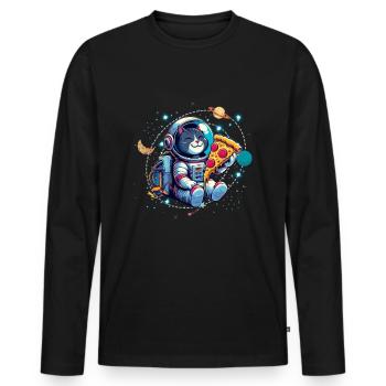 Cool Space Cat with Sunglasses - Men's Premium Organic Long Sleeve Shirt - black - Front - Nico (187cm)