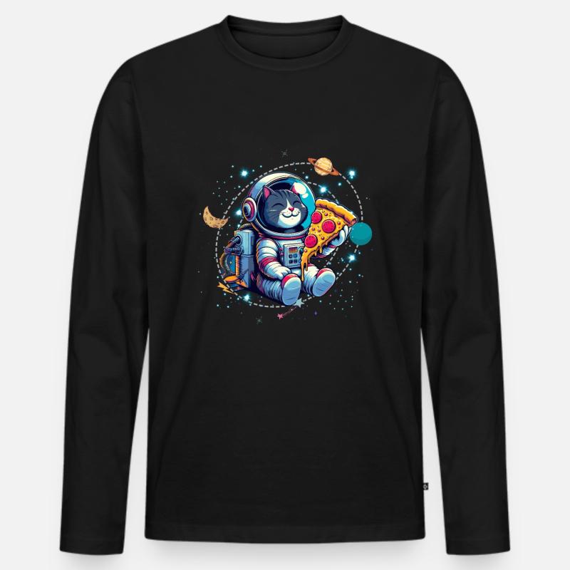 Chat de l’espace cool avec lunettes de soleil - T-shirt manches longues Premium bio Homme - noir