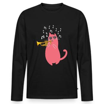 Katze mit Sonnenbrille spielt Trompete - Männer Premium Bio Langarmshirt - Schwarz - Vorne - Nico (187cm)