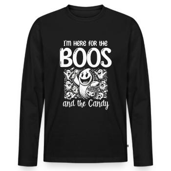 Je suis ici pour les huées et les bonbons, Halloween - T-shirt manches longues Premium bio Homme - noir - Devant - Nico (187cm)