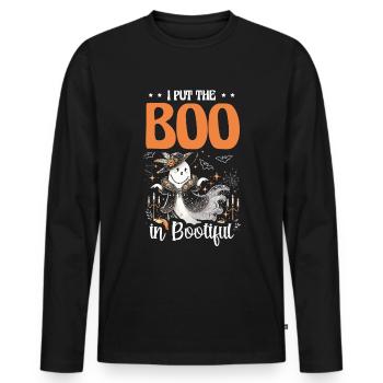 J’ai le boo dans Bootiful, jeux de mots d’Halloween - T-shirt manches longues Premium bio Homme - noir - Devant - Nico (187cm)