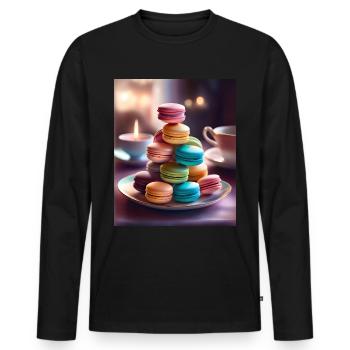 Des macarons savoureux et colorés - T-shirt manches longues Premium bio Homme - noir - Devant - Nico (187cm)