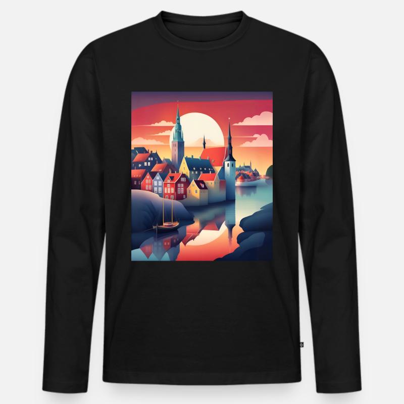 Die Stadt Dänemark - Männer Premium Bio Langarmshirt - Schwarz