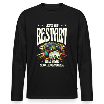 Lasst Neustart, neues Jahr, neue Abenteuer klicken - Männer Premium Bio Langarmshirt - Schwarz - Vorne - Nico (187cm)