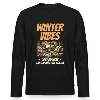 Winter Vibes Snuggle Blanket Laptop et Hot Cocoa WFH - T-shirt manches longues Premium bio Homme - noir - Devant - Nico (187cm)