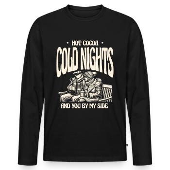 Chocolat chaud, nuits froides, toi à côté, amour de l’hiver - T-shirt manches longues Premium bio Homme - noir - Devant - Nico (187cm)