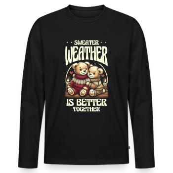 Pullover-Wetter ist zusammen besser Winterstimmung - Männer Premium Bio Langarmshirt - Schwarz - Vorne - Nico (187cm)