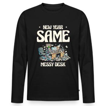 Nouvel An Même Bureau En Désordre - T-shirt manches longues Premium bio Homme - noir - Devant - Nico (187cm)