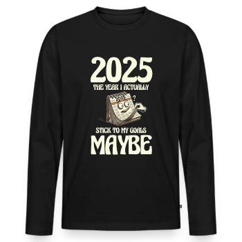 2025 L’année où je m’en tiens à mes objectifs - T-shirt manches longues Premium bio Homme - noir - Devant - Nico (187cm)