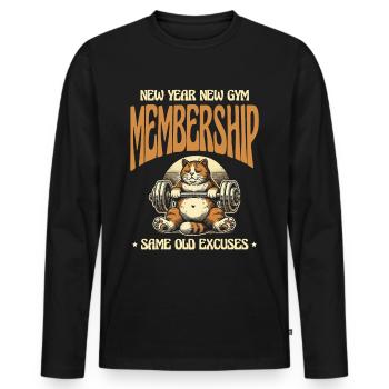 New year, new membership, old excuses - Men's Premium Organic Long Sleeve Shirt - black - Front - Nico (187cm)