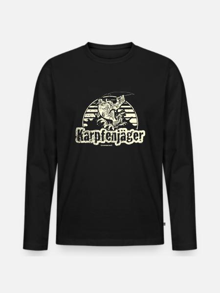Angel Designs RAHMENLOS Karpfenjäger - Männer Premium Bio Langarmshirt - Schwarz