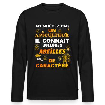Apiculteur et Abeille, Abeille à miel - T-shirt manches longues Premium bio Homme - noir - Devant - Nico (187cm)