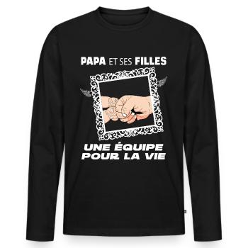 Papa et ses deux filles, la team de reve - T-shirt manches longues Premium bio Homme - noir - Devant - Nico (187cm)