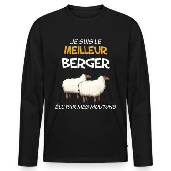 Mon berger et ses moutons c'est le meilleur - T-shirt manches longues Premium bio Homme - noir - Devant - Nico (187cm)