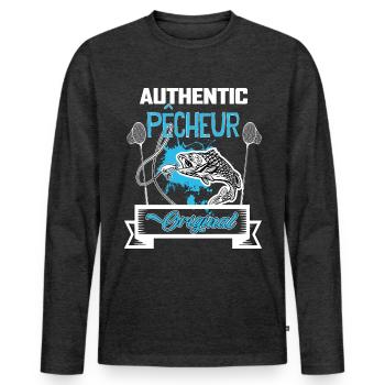 Authentique Pêcheur Humour Papy Pêcheur - T-shirt manches longues Premium bio Homme - anthracite chiné - Devant - Nico (187cm)
