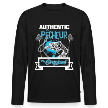Authentique Pêcheur Humour Papy Pêcheur - T-shirt manches longues Premium bio Homme - noir - Devant - Nico (187cm)