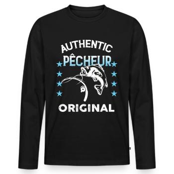 Pêcheur authentic Cadeau Papa - T-shirt manches longues Premium bio Homme - noir - Devant - Nico (187cm)