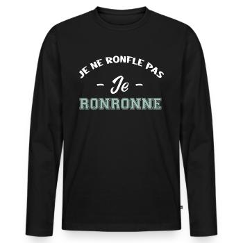je ne ronfle pas je ronronne - T-shirt manches longues Premium bio Homme - noir - Devant - Nico (187cm)