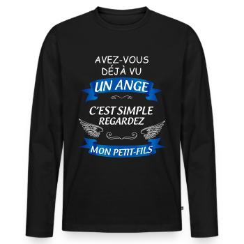 Petit-fils à papy Idée Cadeau Pour Grand-père Fier - T-shirt manches longues Premium bio Homme - noir - Devant - Nico (187cm)
