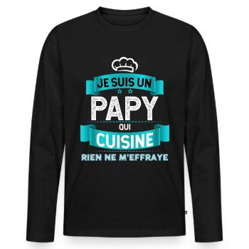 Mon Papy Aime La Cuisine Idée Cadeau Grand-Père - T-shirt manches longues Premium bio Homme - noir - Devant - Nico (187cm)